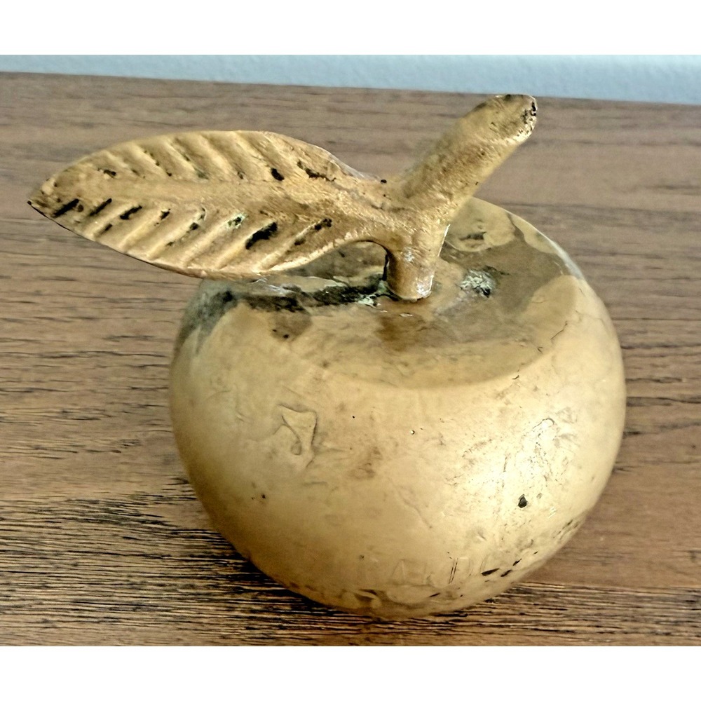 Vintage Solid Brass Apple Bell Desk Decor Teacher‎ Paperweight Mid Century